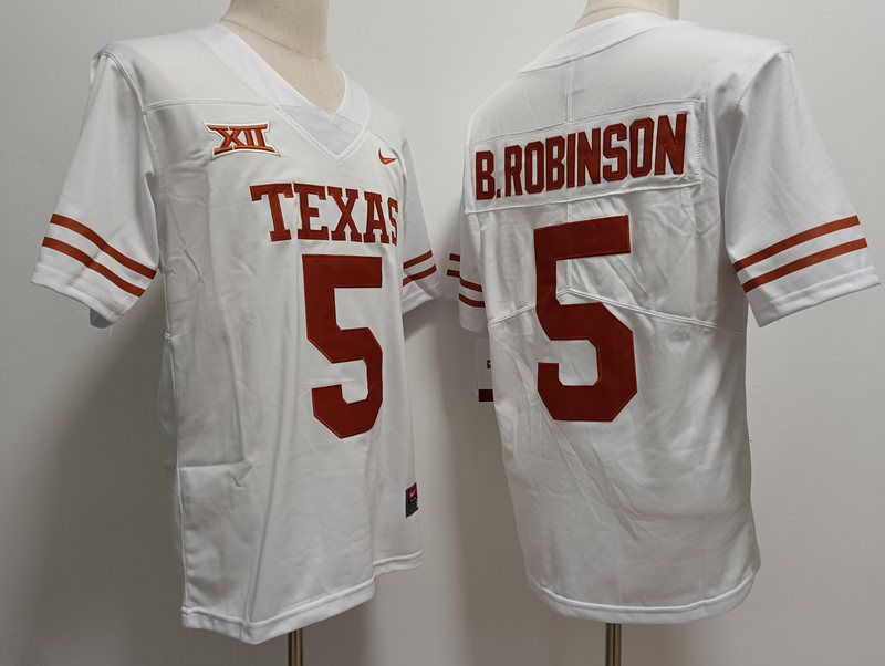 Men Texas Longhorns #5 B.Robinson White Nike 2025 NCAA Jersey